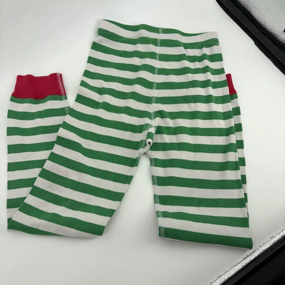Hanna Andersson‎ Kids 8 Organic Cotton Pajamas Green White Striped Christmas PJs